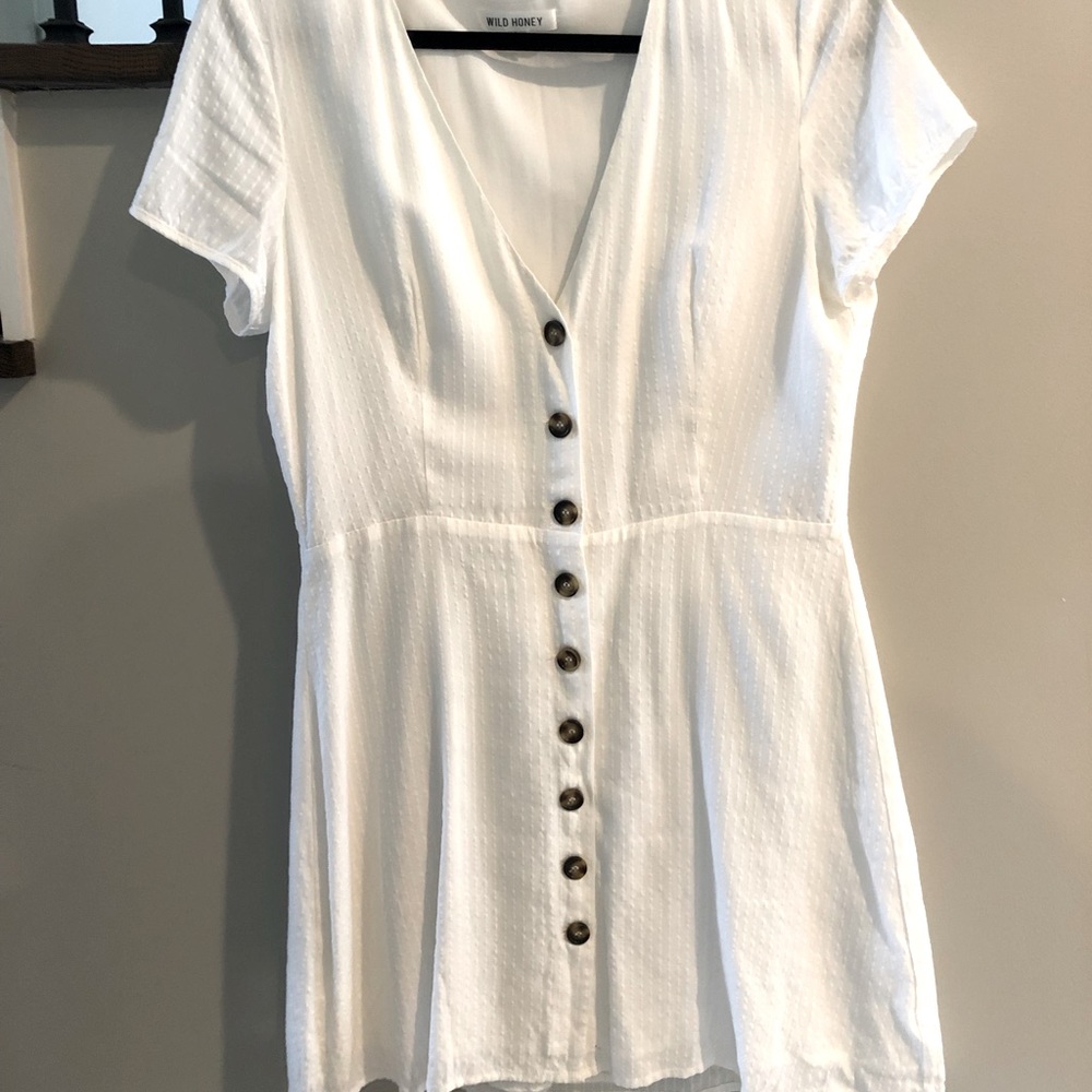 White, v-neck button down dress. Size L